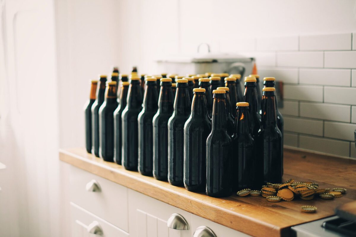 Beer bottles on shelf